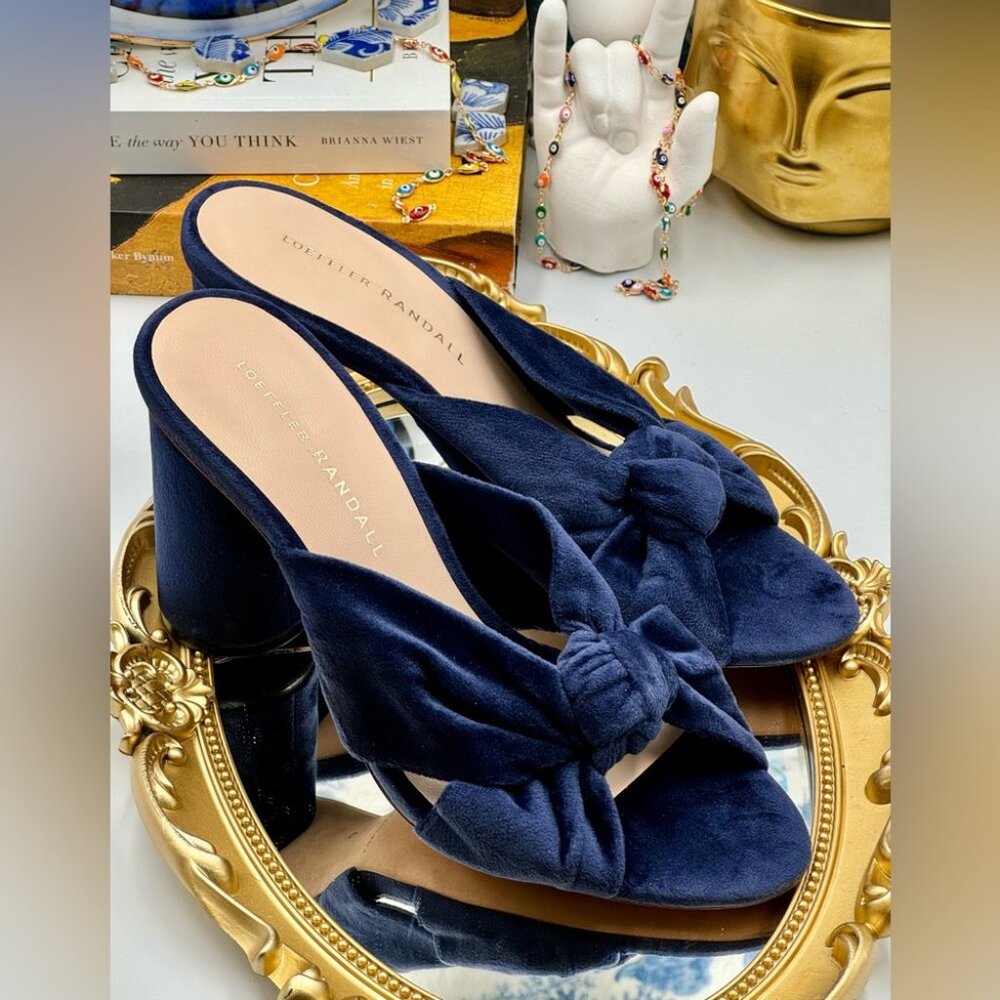 🆕 LOEFFLER RANDALL 🧿 NWOB Coco Knotted Velvet Block Heel Mules, Blue, Sz 7 - Picture 9 of 15